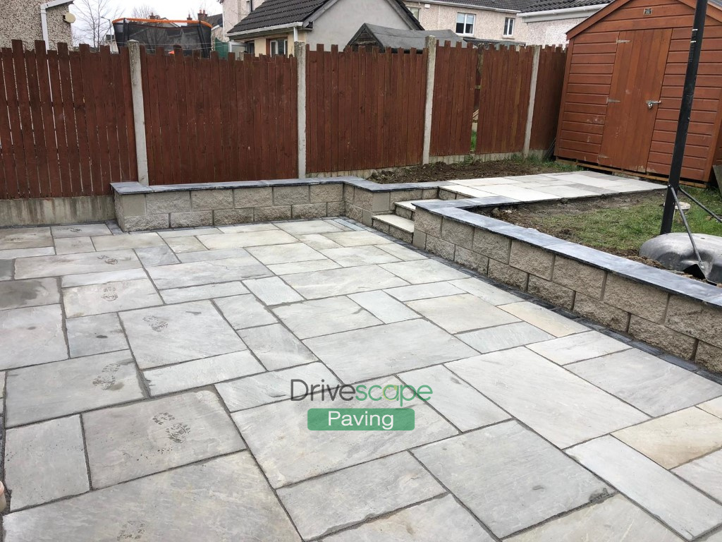 Limestone Patio with Retaining Wall and Steps in Clonee, Dublin